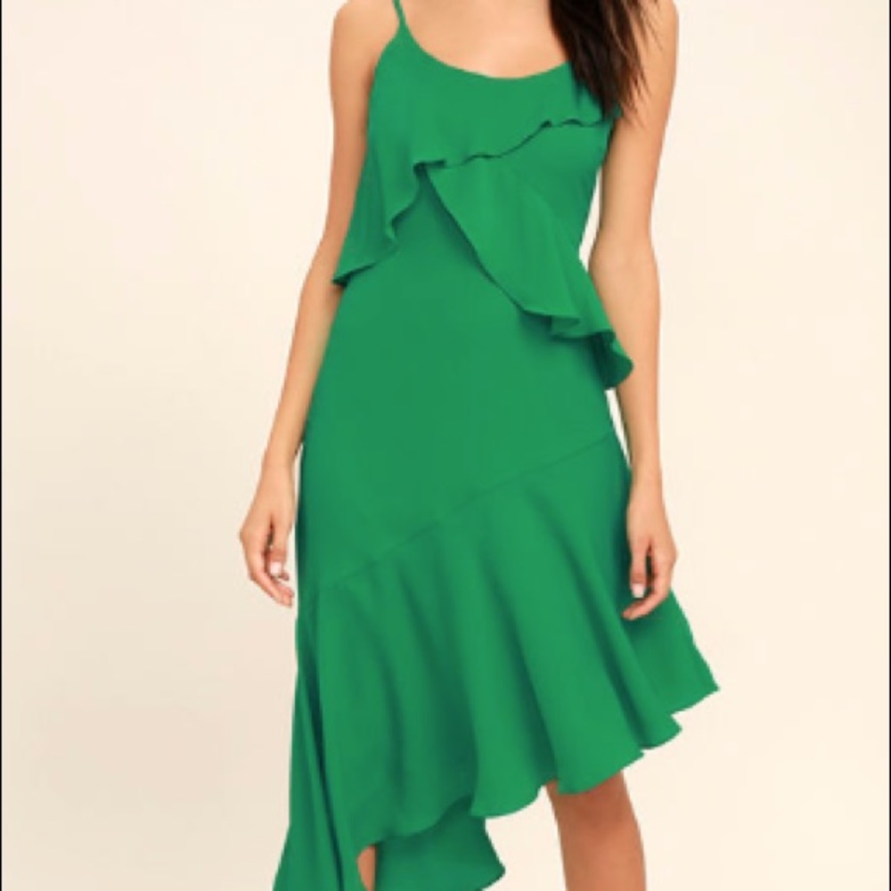Adelyn Rae Desdemona Green Asymmetrical Midi Dress